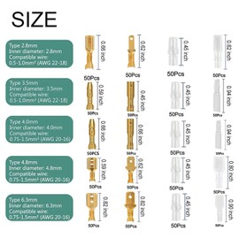 1000Pcs Insulated Spade & Bullet Connectors Crimper Set;2.8mm 3.5mm 4.0mm 4.8mm 6.3mm Male and Female Crimp Terminals and Insulation Sleeve Kit with Crimping Tool