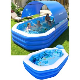 Piscina inflable 2026 con toldo, piscina inflable grande para niños, adultos, piscinas inflables con asientos, piscinas inflables de gran tamaño grueso de 118 x 75 x 22 pulgadas, piscina infantil para patio trasero, tema oceánico, azul