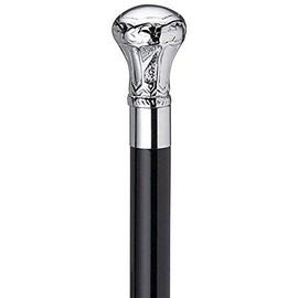 alfiya nautical store Harvy Canes - Chrome Plated Brass Knob - Walking Cane - 36" - Chrome/Black s