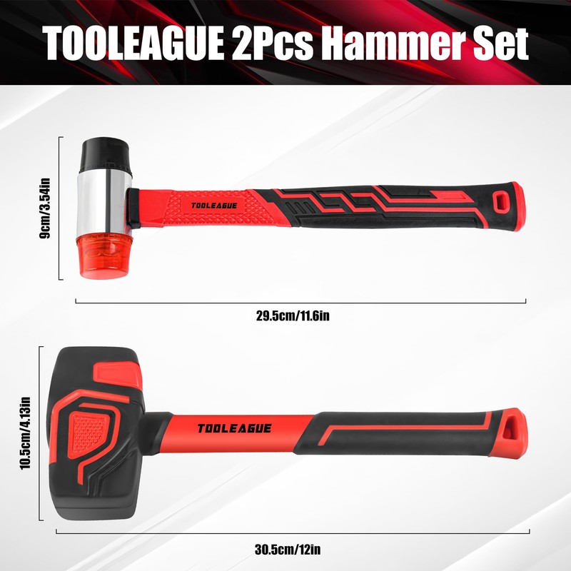 TOOLEAGUE 2Pcs Hammer Set,16oz Rubber Mallet & 35mm Double-Faced Soft