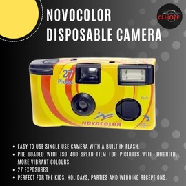 Disposable Camera Bundle with Novocolor APM401004 Single-Use Film Cameras with 27 Exposures x2 and Clikoze Disposable Photography Tips Card