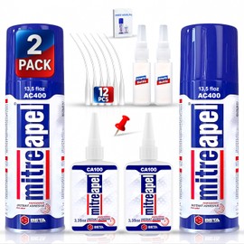 MITREAPEL CA Glue with Activator Kit 2x3.5oz-2x13.5fl oz Instant Bond Professional Cyanoacrylate Adhesive and Super Glue Accelerator for Woodworking with Extra Caps&Microtips,DIY&Craft, Plastic,Repair