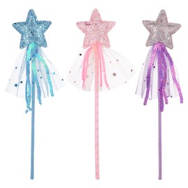 Prasacco 3 Pcs Fairy Wands for Kids Glitter Princess Wands Star Wand Toy Wands for Girls Fairy Stick for Christmas Costume Prop Birthday Party Supply Cosplay Accessories