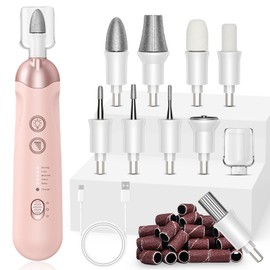 AOMEES Electric Nail Cutter Set, Manicure Pedicure Set, Foot Care Electric with 9 Attachments for Nail Care, with 5 Speeds, LED Light, Storage Bag (Deep Pink)