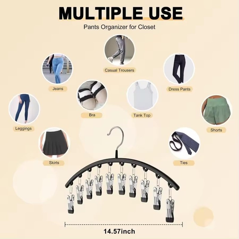 [2 Pack], Multi-Clip Pants Hangers with 10 Clips, Metal Yoga