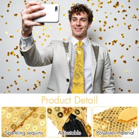 AOZUO Party Sequin Tie, Glittering Sequin Tie for Men and Women, Party Costume, Carnival, Pre-Tied Tie, Stag Night Man Carnival, Disco Fancy Dress, gold