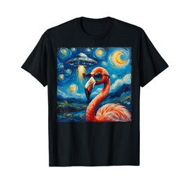 Flamingo Van Gogh Style The Starry Night Alien UFO Sci-Fi T-Shirt