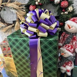 Fully Assembled Large Car Bow, 16" Wide - Purple & Yellow, Front Door Decoration, Spring, Summer, Gift Bow, Anniversary, Office, School Dance, Fundraiser, Fall, Christmas, Mardi Gras, Easter