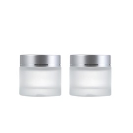 2 Pack 60ml/2Oz Frosted Glass Cream Jars with Silver Lids Empty Face Cream Containers Refillable Cosmetic Jars for Skincare, Body Butter, Lotion, Masks