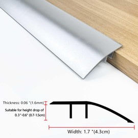48Inch Aluminum Floor Transition Strip, 3 Pcs Metal Floor Transition Strip, for Doorways Threshold Ramp Tile Laminate Planks, Bridge The Height Between 0.3-0.6 Inch (Silvery, 4ft x 1.7in)
