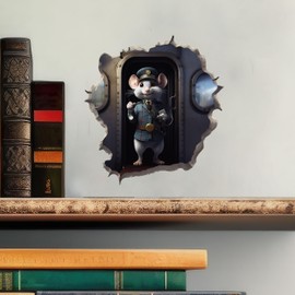 Train Conductor Mouse in Mouse Hole Decal - Mouse Hole 3D Wall Sticker