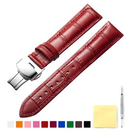 Genuine Calfskin Leather Replacement Watch Band, For Men and Women, Alligator Skin Pattern Strap, 10 Colors, 3 Buckle Colors (Silver, Gold, Rose Gold), 12 Sizes: 0.47 inch (12 mm) / 0.51 inch (13 mm) / 0.55 inch (14 mm) / 0.63 inch (16 mm) / 0.67 inch (1