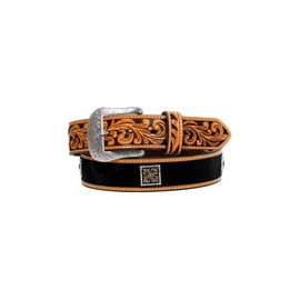 Nocona Men's Concho Tooled Floral Belt, Size 32, Black