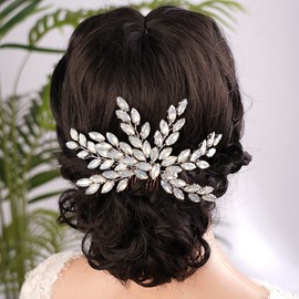 Jumwrit Wedding Hair Comb Handmade Crystal Hair Comb Rhinestone Bridal Headpiece Hair Clip Fashion Hair Accessories for Wedding Bride Bridesmaid（Opal）