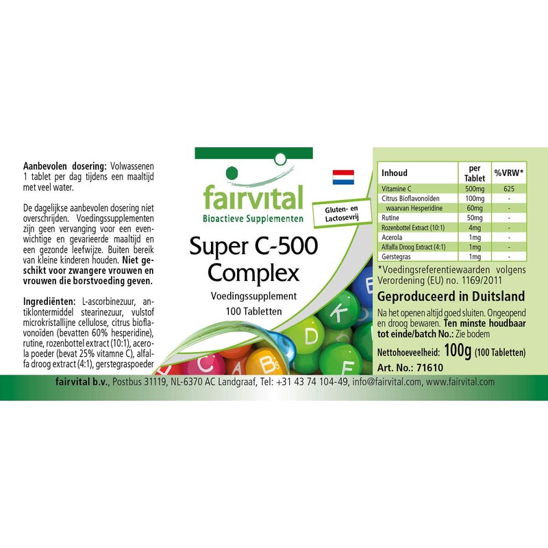 fairvital Super Vitamin C-500 Complex, 100 Tablets, with 500 mg