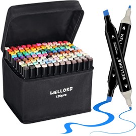 WELLOKB Alcohol Markers, 120 Colors Dual Tip Permanent Art Markers for Drawing,for Kids Adult Coloring, Alcohol, Based Ink Ideal for Book Painting and Card Making