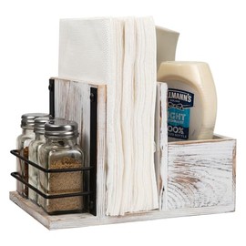 ExoLiry Rustic Whitewashed Wooden Kitchenware Organizer Napkin Utensil Spice Holders Table Seasoning Shakers Chalkboard Label Countertop Salt Pepper Caddy Wood Kitchen Dining Room Restaurant Café Home