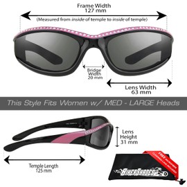 Bikershades Rhinestone Pink Frame Motorcycle Sunglasses Foam Padded for Women.