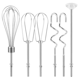 Hand Mixer Attachments Beater, Dough Hooks and Whisk, Blending Rod, Stainless Steel Hand Mixer Accessories Compatible with Kitchenaid Hand Mixers KHM3 KHM5 KHM7 KHM9, 6-piece set