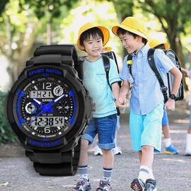 Wristwatch, Kids Digital Watch, 16.8 ft (50 m), Waterproof, Multifunctional, Sports, Boys Watch, Outdoor, Analog, Digital Display, Birthday Gift, blue, Bracelet Type