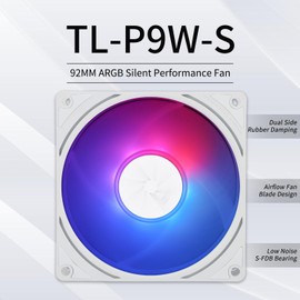 Thermalright TL-P9W-S CPU Fan Computer Case ARGB Fan Quiet 4PIN PWM PC Fan, High Performance 92mm Silent Cooler Fan, 2200RPM Speed, CPU Cooling Fan(White)