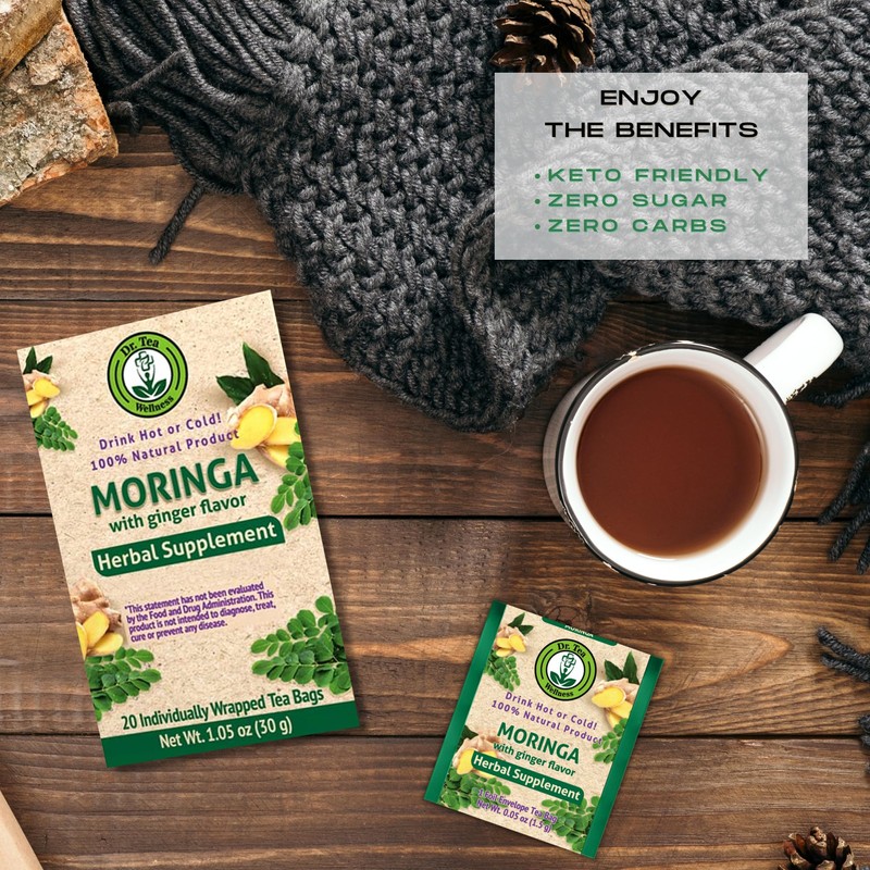 Dr. Tea Wellness Moringa Herbal Tea with Ginger Flavor -