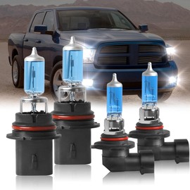 IVBDQV Fit 2002-2005 for Dodge Ram 1500 2500 3500 Headlight Bulbs, 9007/HB5 High Low Dual Beam and 9006/9145 fog light halogen Bulbs 300% Brightness High Performance halogen Bulbs 4PCS