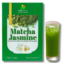 Satoen Jasmine Ceremonial Grade Matcha Powder - Matcha Ceremonial Grade Green Tea Powder from Spring First Harvest with Jasmine Flavor - Ideal for Matcha Tea, Iced Tea, Ice Lattes - Japanese Tea Maker - 3.52 oz (100g) - Pack of 2 bags