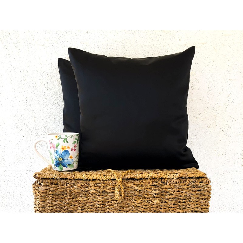 Black - Heavy Satin Throw Pillow Cover - 20 x