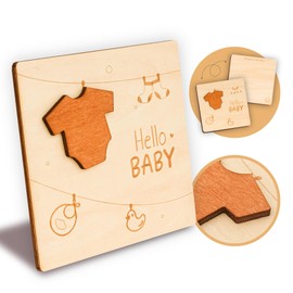 WOODAMORE Funny Baby Shower Card - Hello New Baby Card Congratulations, Welcome New Baby Girl Card Congratulations, Baby Shower Cards for Girl Boy, Wooden Newborn Greeting Card Gifts