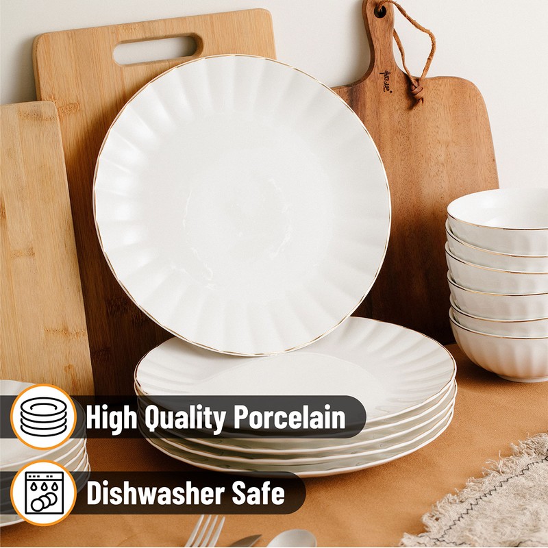BTaT- Porcelain Dinner Plates with Gold Trim,10.5 inch, Set of