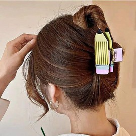 TUCEWP Pencil Hair Claw Clips Cute Teacher Hair Clip for Long Thick Hair Funny Back To School Hair Accessories Strong Hold Acrylic Pencil Hair Jaw Barrettes for Teachers Appreciation Gift