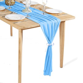 Time to Sparkle 1PC 10FT Chiffon Table Runner Wedding Decor 28x120 inches Gauze Table Runner Rustic Sheer Table Decor for Romantic Bridal Shower Baby Shower Birthday Party Baby Blue