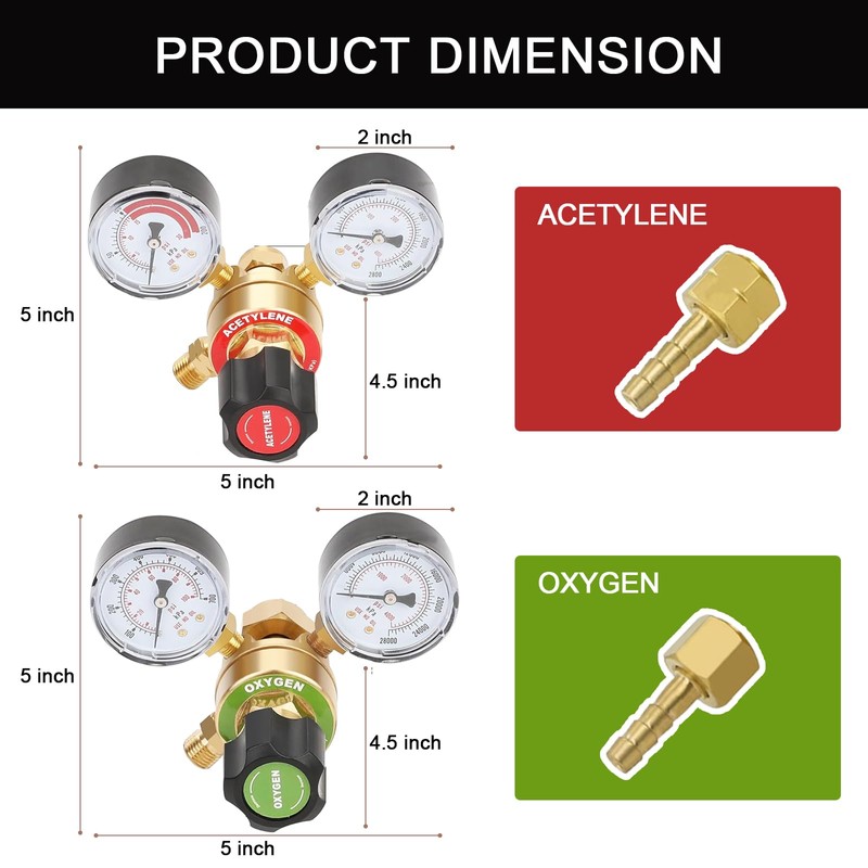 JZWELD Oxygen Acetylene Regulator Set, Welding Cutting Torch Regulators Oxygen