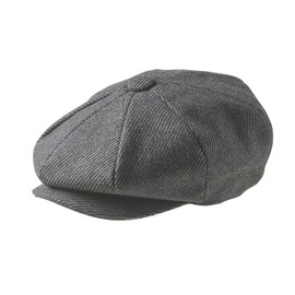 Peaky Blinders 8 Piece 'Newsboy' Style Flat Cap -Melton Wool Fabric , Grey Pinstripe, Large (59cm)