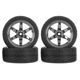 KEEDA 4pcs 1:10 RC Tyres and Plastic Wheels Rims for 1/10 HSP HPI Tamiya RC on Road Touring Racing Drift Car (Grey)