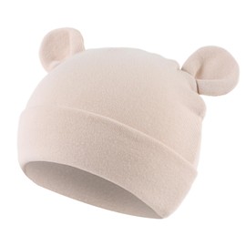 JANGANNSA Newborn Baby Hat Cotton Bear Beanie for Boys Girls Cute Infant Toddler Hats (0-6 Months, Beige)