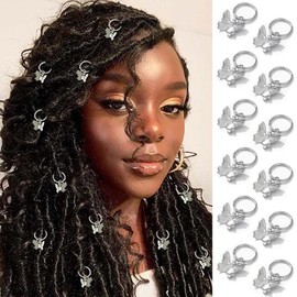 Formery Butterfly Dreadlock Accessories Charms Silver African Hair Jewelry for Women Braids Clips Butterflies Loc Jewelry for Hair Rings (Pack of 12)