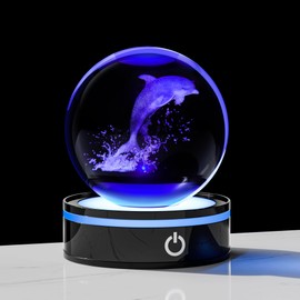 Enjinkail 3D Crystal Ball Dolphin Gifts for Women Men - Glass Turtle Gifts Figurine Home Bird Decor with Colorful LED Base for Birds Lovers on Birthday Christmas