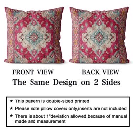 Snycler Boho Throw Pillow Covers 20x20 inch Set of 2 Monaco Rug Carpet Double Sided Pattern Cotton Soft Pillow Case Cushion Cover Pillowcase for Couch Sofa Bed Decorative (Red)