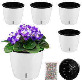 Planterhoma 6.7 Inch Self Watering Pots for Indoor Plants, 4 Packs African Violet Pots with Indicator, Black Wick Pot with Drainage Holes, Self Watering Planters for Orchid, Devil's Ivy, White