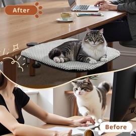 Cat Desk Bed-Sturdy Mounted Cat Hammock with Clamps, Soft Flannel Fabric, Supports Up to 44 lbs, Spacious Sleep Area Square Desk Perch for Kitten,Removable Washable Modern Furniture for Home Office