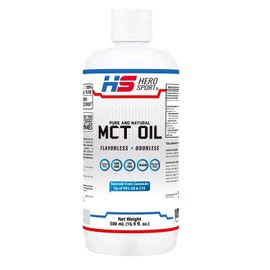HS HERO SPORT MCT Oil 500ml, 66 Porciones, Ácido Caprílico 100% de Coco, KETO y Paleo Safe, 0g de Azúcar, Gluten Free, NON GMO, Vegan, Libre de Soya.