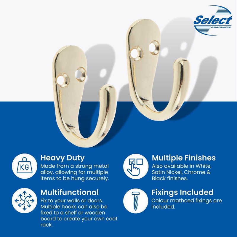 Select Hardware 2X Single Robe Coat Hooks with Screws, Polished
