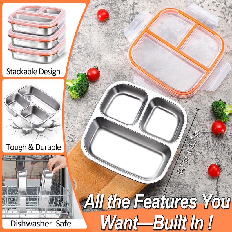 3-Pack Stainless Steel Snack & Lunch Containers for Kids &