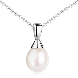 MATERIA by Matthias Wagner Pearl Pendant 925 Silver Oval for Women with Chain, Pearl