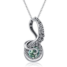 Shusukue Octopus Tentacles Necklace with Gemston 925 Sterling Silver Octopus Pendant for Women Ocean Jewellery Gift for Women, Sterling Silver