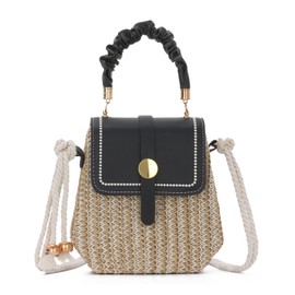 HomKuch Straw Shoulder Bag for Women, Summer Small Boho Purse Rattan Beach Handbags Purses, black