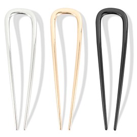 3Pcs French Hair Pins for Thick Hair, Metal French Twis Hair Pins for Women Girls, U-Shaped French Pin for Buns, 5.1 Inches French Pins Hairstyle Accessories (Silver, Gold, Black)