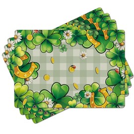 St. Patrick's Day Placemats Set of 4 - Faux Leather Place Mats for Kitchen Table Indoor Outdoor Party Washable Non-Slip Heat Resistant Placemat Wipeable Dining Table Mats
